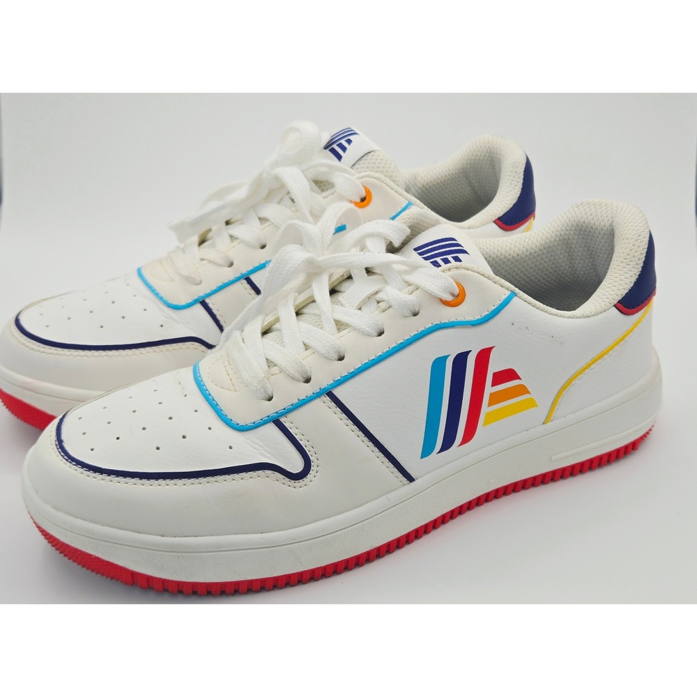 Aldi Gear Womens Size 8 White Multi Color Logo Canvas Low Top Sneakers 830710